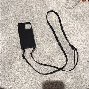 Bandolier Black Leather Crossbody Phone Case with Long Strap